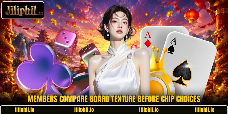 Members compare board texture before chip choices