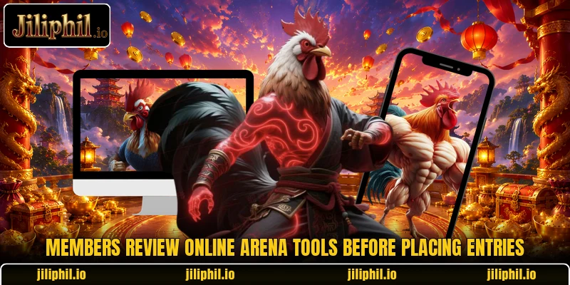 Members review online arena tools before placing entries